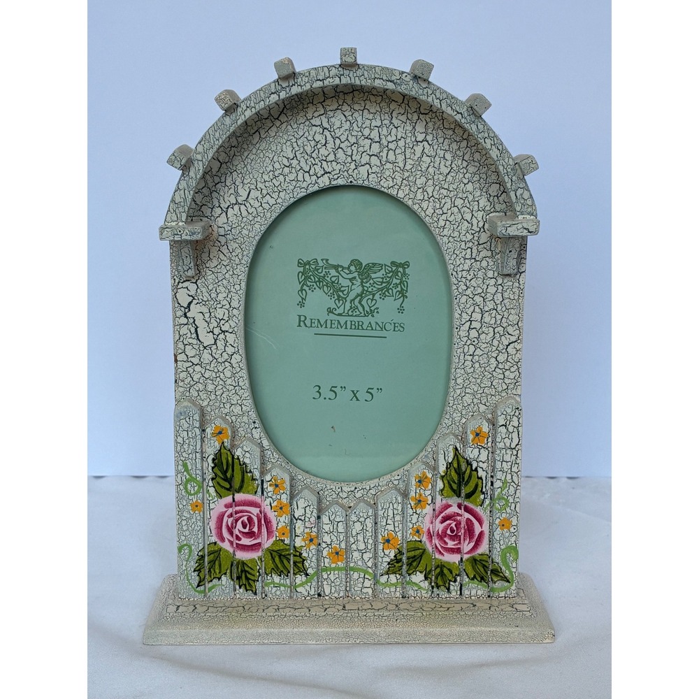 Garden Gate Remembrances Picture Frame 3.5x5 Picket Fence Crackle Rose Cottage